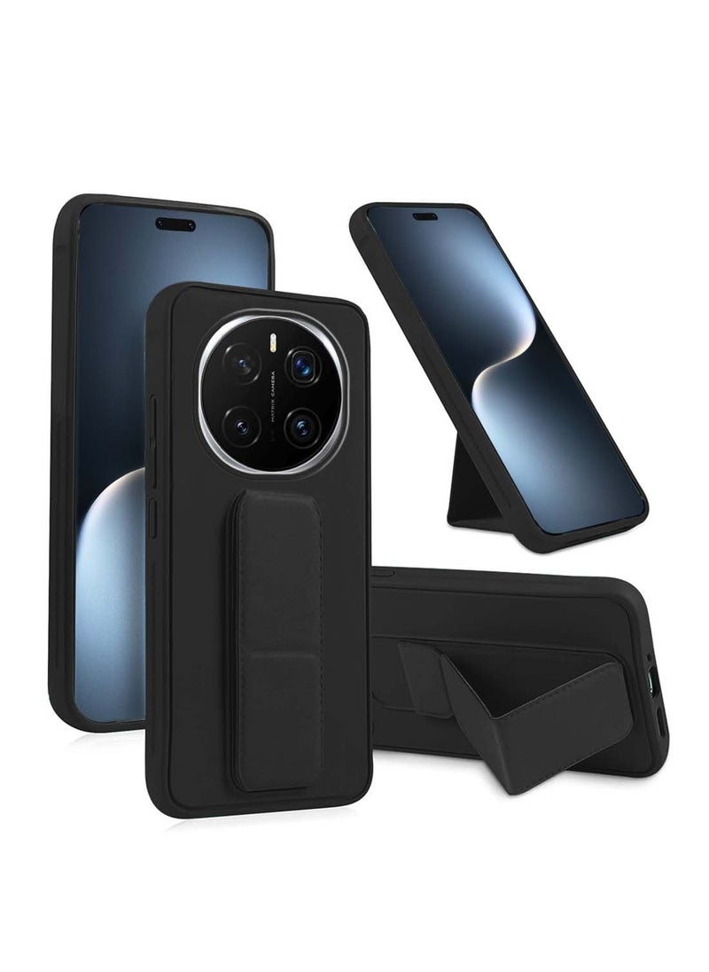 Wtech Honor Magic7 Pro 5G 2024 Hand Grip Foldable Magnetic Kickstand Wrist Strap Finger Grip With Built-In Iron Case Cover - Black  - Image 1