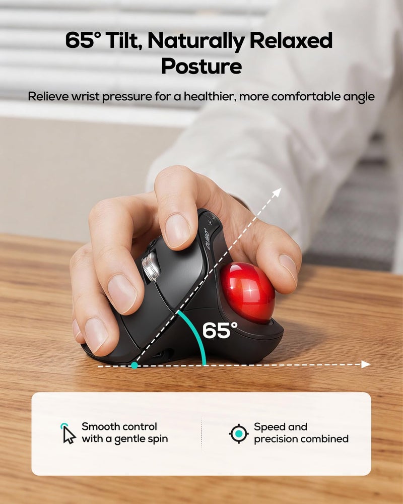 Nulea M514 Vertical Trackball Mouse, Ergonomic Wireless Thumb-Control Mouse with Quiet Clicks, Ultra-Fast Scrolling, 3 Device Connection (Bluetooth & USB Receiver), Rechargeable for PC/Mac/Laptop - Image 2