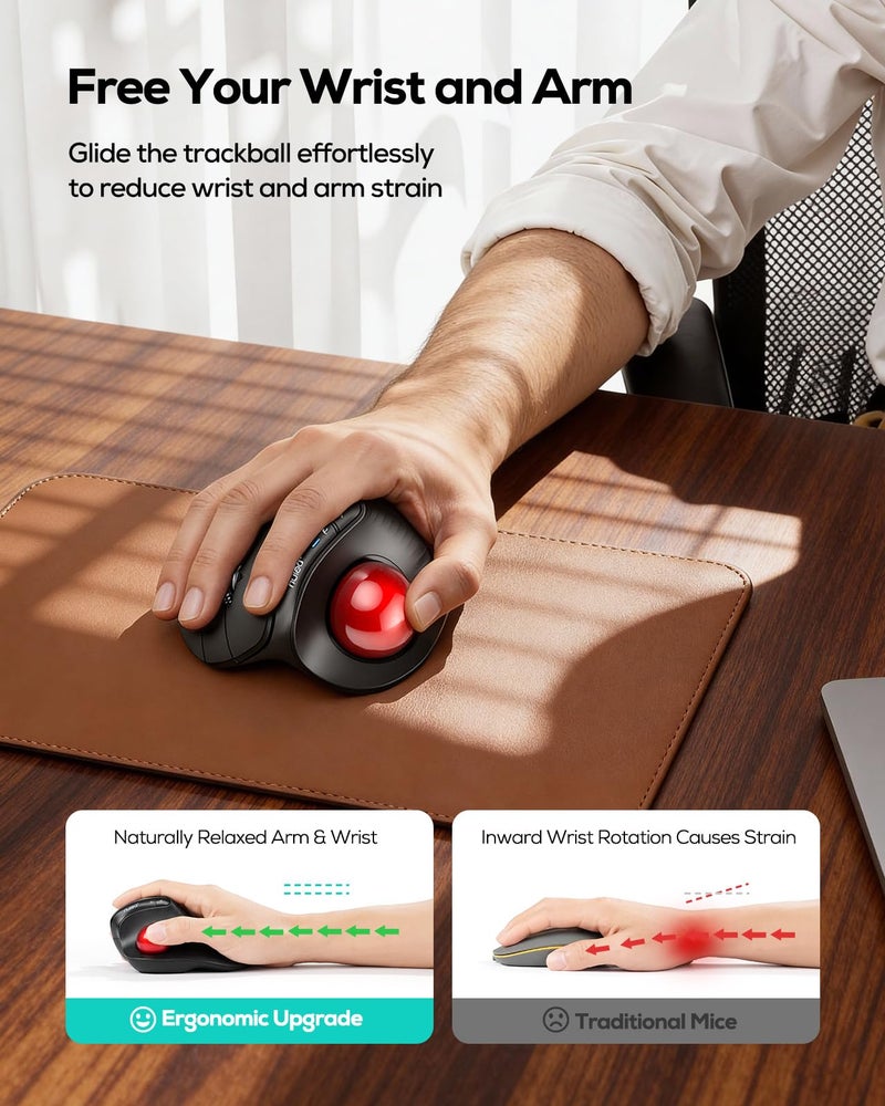 Nulea M514 Vertical Trackball Mouse, Ergonomic Wireless Thumb-Control Mouse with Quiet Clicks, Ultra-Fast Scrolling, 3 Device Connection (Bluetooth & USB Receiver), Rechargeable for PC/Mac/Laptop - Image 5
