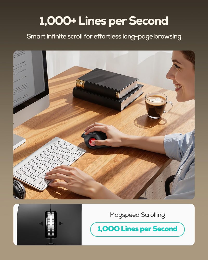 Nulea M514 Vertical Trackball Mouse, Ergonomic Wireless Thumb-Control Mouse with Quiet Clicks, Ultra-Fast Scrolling, 3 Device Connection (Bluetooth & USB Receiver), Rechargeable for PC/Mac/Laptop - Image 3