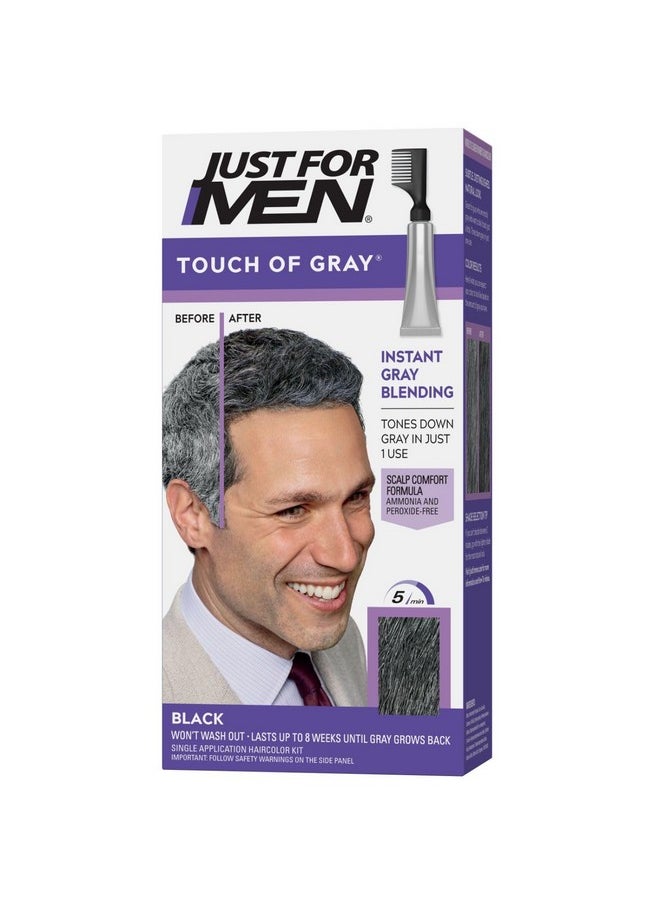 Just For Men - Just For Men Touch of Gray, Mens Hair Color Kit with Comb Applicator for Easy Application, Great for a Salt and Pepper Look - Black, T-55, Pack of 1 - Image 1