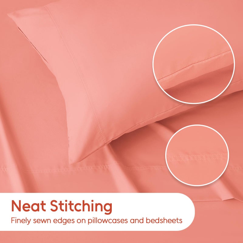 LONAVA Twin Sheet Set 3 Pieces Peachy Coral Ultra Soft & Breathable Microbifer Sheets  1600 Thread Count Hotel Luxury Oeko-Tex Bed Sheets  14-16 Inch Deep Pocket Durable Wrinkle Free Sheets - Image 3