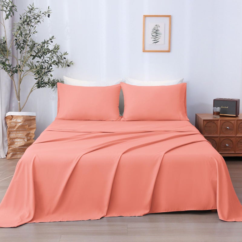 LONAVA Twin Sheet Set 3 Pieces Peachy Coral Ultra Soft & Breathable Microbifer Sheets  1600 Thread Count Hotel Luxury Oeko-Tex Bed Sheets  14-16 Inch Deep Pocket Durable Wrinkle Free Sheets - Image 1