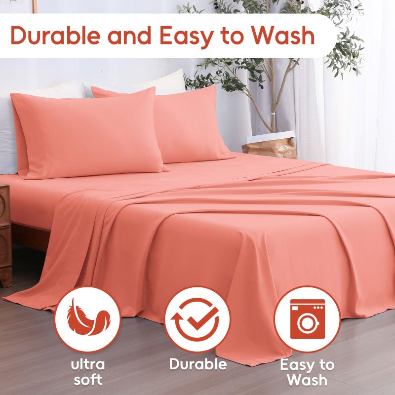 LONAVA Twin Sheet Set 3 Pieces Peachy Coral Ultra Soft & Breathable Microbifer Sheets  1600 Thread Count Hotel Luxury Oeko-Tex Bed Sheets  14-16 Inch Deep Pocket Durable Wrinkle Free Sheets - Image 4