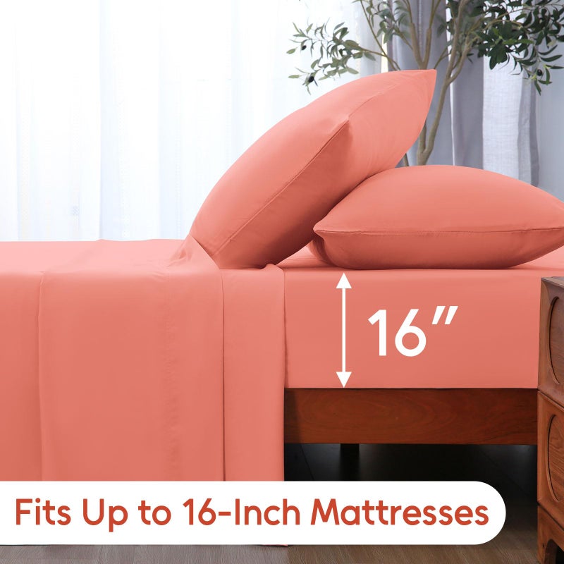 LONAVA Twin Sheet Set 3 Pieces Peachy Coral Ultra Soft & Breathable Microbifer Sheets  1600 Thread Count Hotel Luxury Oeko-Tex Bed Sheets  14-16 Inch Deep Pocket Durable Wrinkle Free Sheets - Image 5
