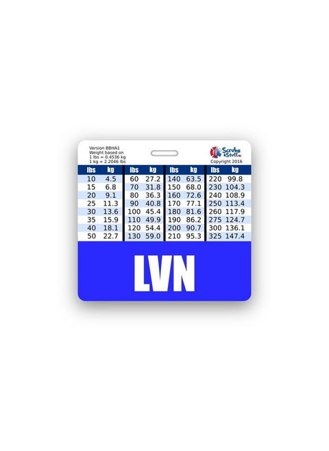 Lvn Badge Buddy Horizontal W/Height & Weight Conversion Charts (Blue)