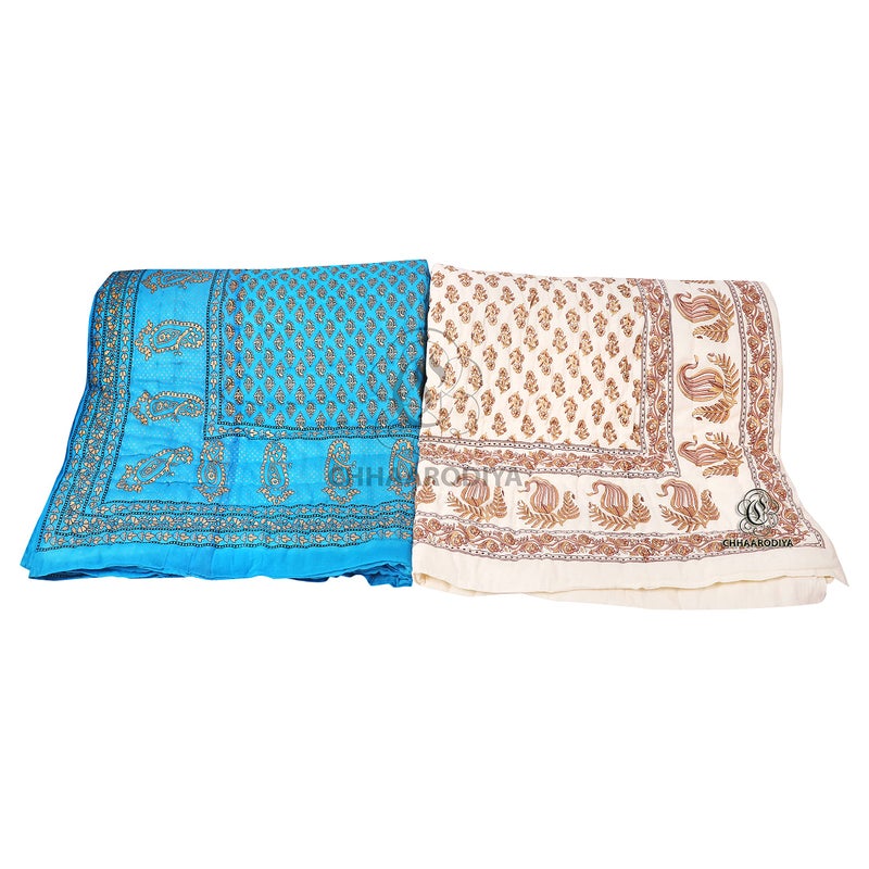 LILFLY 400 TC Pure Cotton Jaipuri Light Weight Traditional Rajasthani Print Single Bed Quilt/Razai/Rajai (Design 15, Single Bed - Set of 2 Combo Set) - Image 2