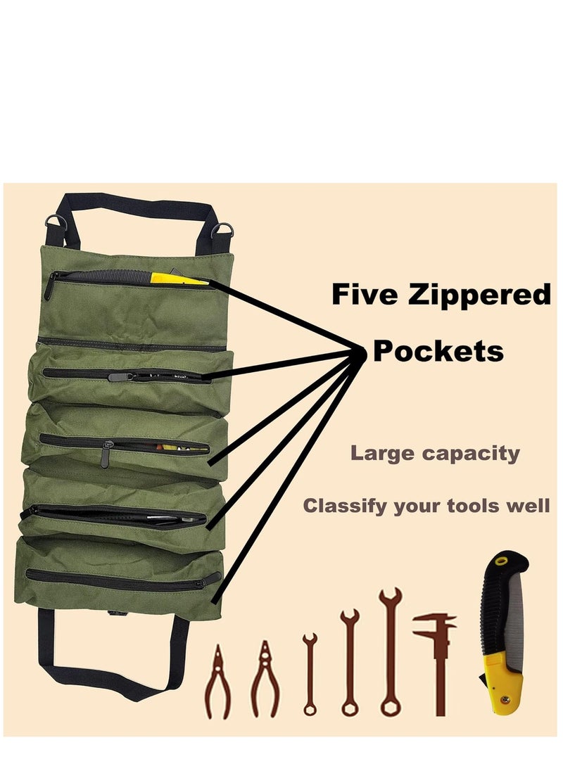 KASTWAVE - Tool Roll Up Bag, Multi-Purpose Waterproof Oxford Cloth, Heavy-Duty Tool Organizer Bag with 5 Tool Pockets, Suitable for Electricians, Machinists and Hobbyist, Gift for Men, Army Green - Image 1