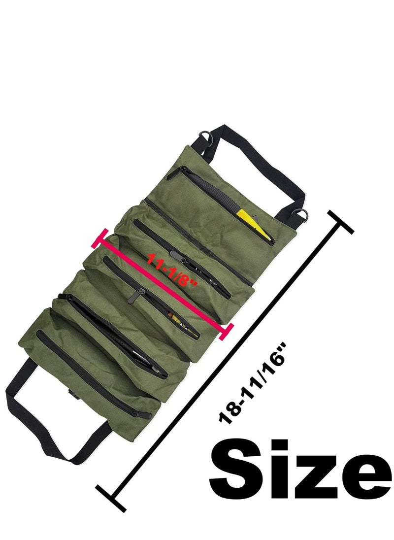 KASTWAVE - Tool Roll Up Bag, Multi-Purpose Waterproof Oxford Cloth, Heavy-Duty Tool Organizer Bag with 5 Tool Pockets, Suitable for Electricians, Machinists and Hobbyist, Gift for Men, Army Green - Image 1
