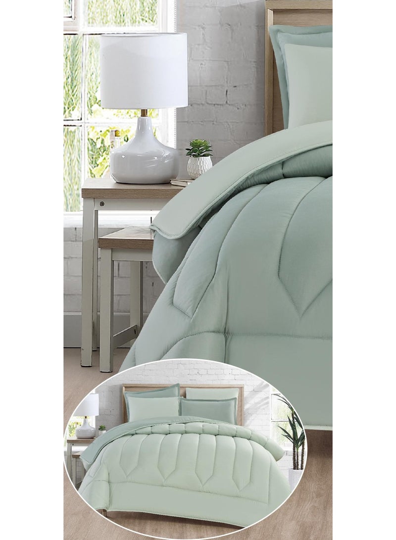 مارك مفرش نفرين ذو طابع وجهين فخم ملكي من خامه المايكروفايبر مقاس 1- لحاف :220*240 سم ، 1- شرشف : 200*200 سم، 2- بيت مخدة : 50 *75سم، 2-خدادية : 45 * 45 سم. - Image 2