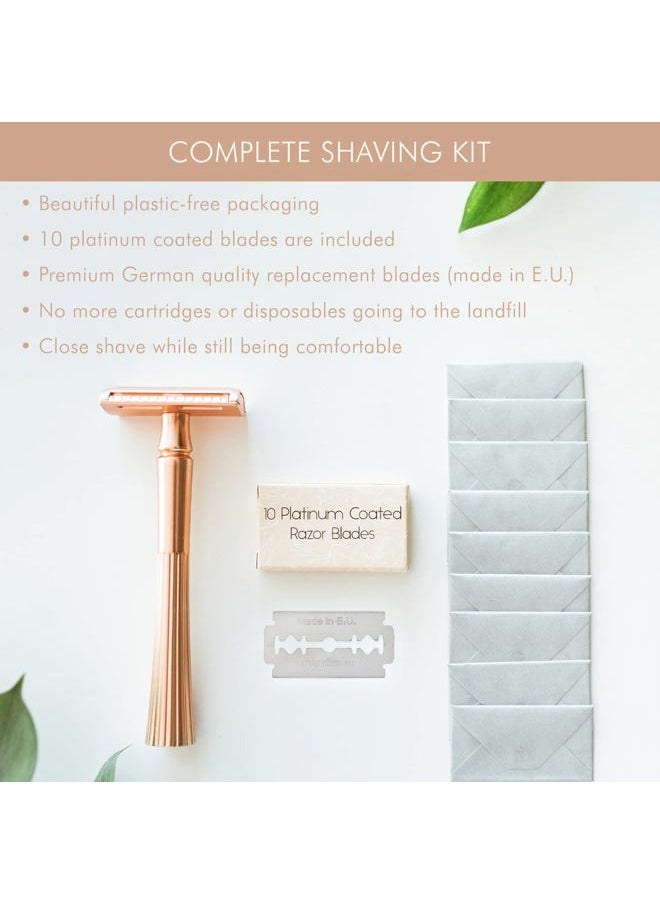 NATULANE - Eco Friendly Safety Razor For Women & Blades | Zero Waste Gift Ideas | Sustainable Shaver for Ladies | Rose Gold Straight Metal Razor | Stainless Steel Double Edge Razors | Reusable Safety Razor Women - Image 1