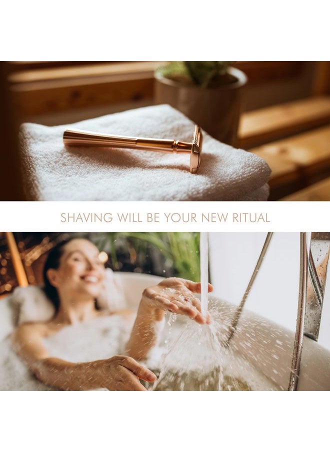 NATULANE - Eco Friendly Safety Razor For Women & Blades | Zero Waste Gift Ideas | Sustainable Shaver for Ladies | Rose Gold Straight Metal Razor | Stainless Steel Double Edge Razors | Reusable Safety Razor Women - Image 1