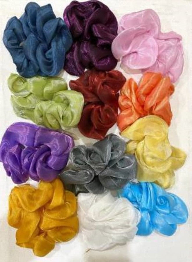 WECROO Organza Scrunchies for Women Organza M size scrunchies Set Hair Accessories Rubber Bands Light Weight Scrunchies Hair Tie Ponytail Holder Hair Bands for Girls (Multicolor, Pack of 12) - Image 4