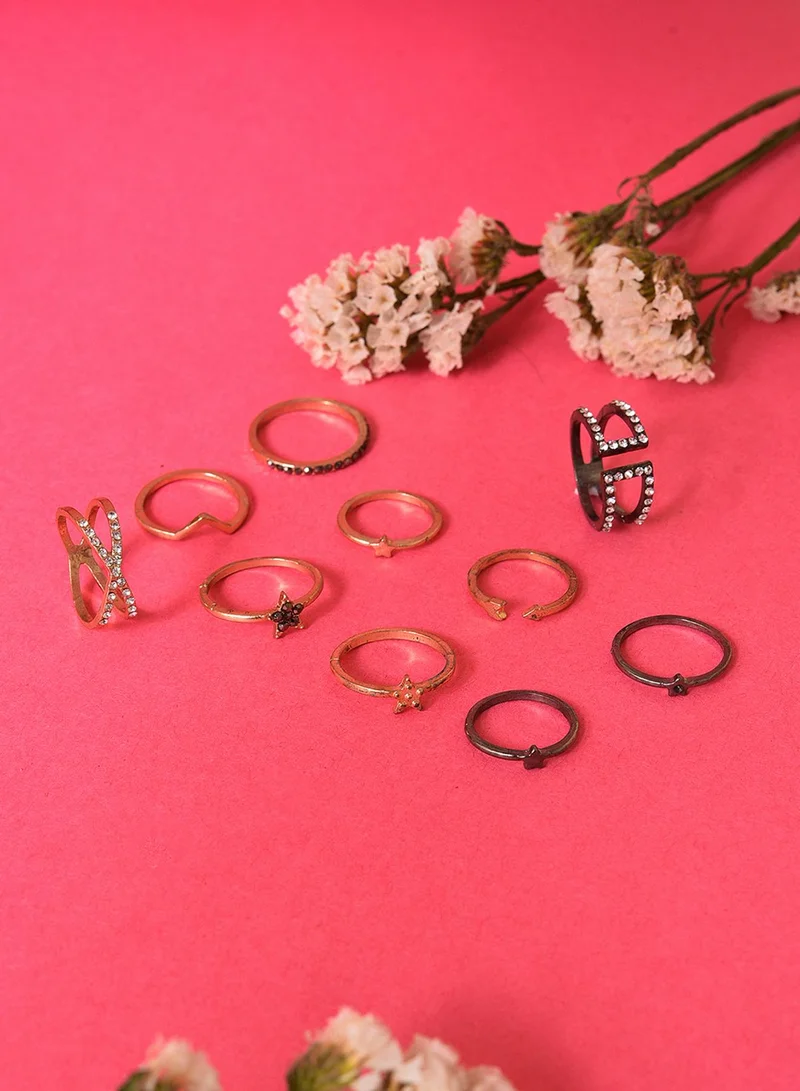 سوهي طقم 10 خواتم نسائية مرصعة بالأحجار البيضاء