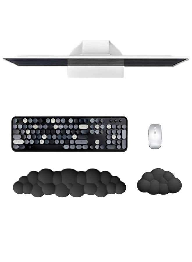 NIBEMINENT Keyboard Cloud Wrist Rest Set, PU Memory Foam Non-Slip Cloud Wrist Rest, Soft and Elastic, Ergonomic Keyboard Mouse Wrist Support for Typing Pain Relief, Home Office, Laptop and Computer Use (Black) - Image 1