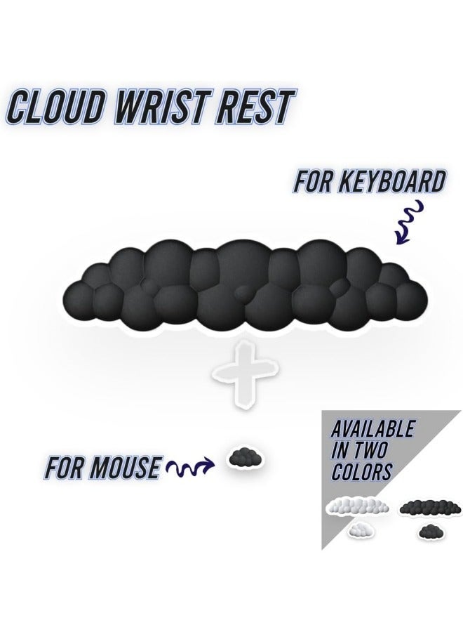 NIBEMINENT Keyboard Cloud Wrist Rest Set, PU Memory Foam Non-Slip Cloud Wrist Rest, Soft and Elastic, Ergonomic Keyboard Mouse Wrist Support for Typing Pain Relief, Home Office, Laptop and Computer Use (Black) - Image 2