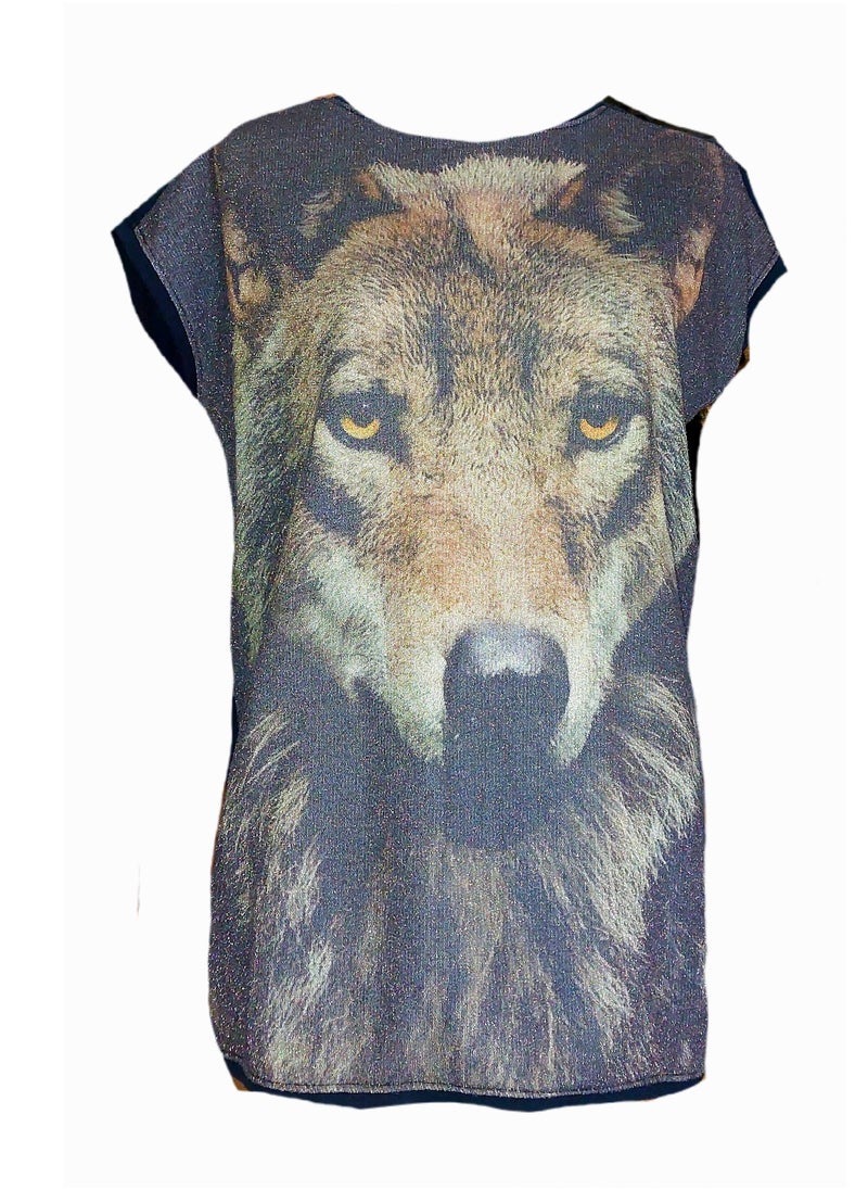 Generic - Women glittery fox face print thick top - Image 1