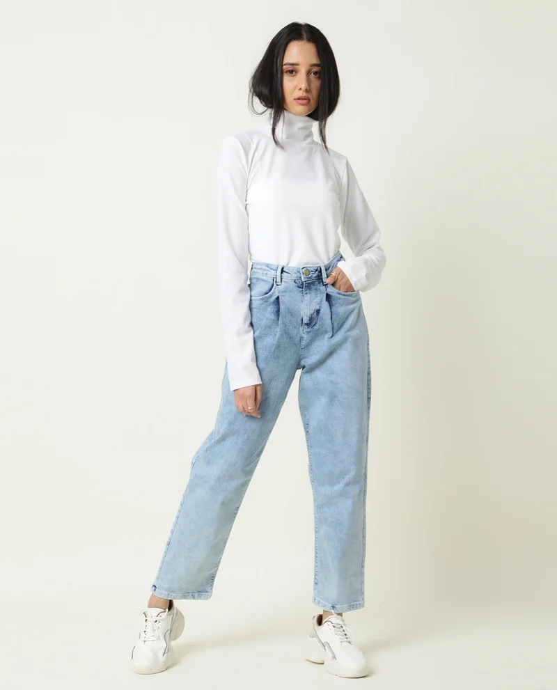 Rareism Women's Boyfriend Fit Front Pleat Tapered Jeans