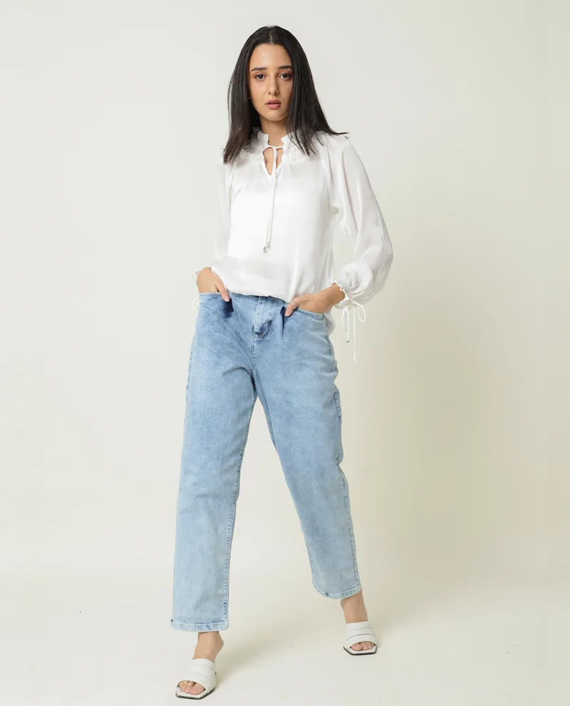 Rareism Women's Boyfriend Fit Front Pleat Tapered Jeans