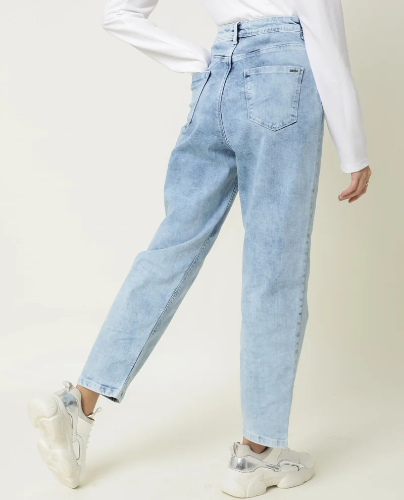 Rareism Women's Boyfriend Fit Front Pleat Tapered Jeans