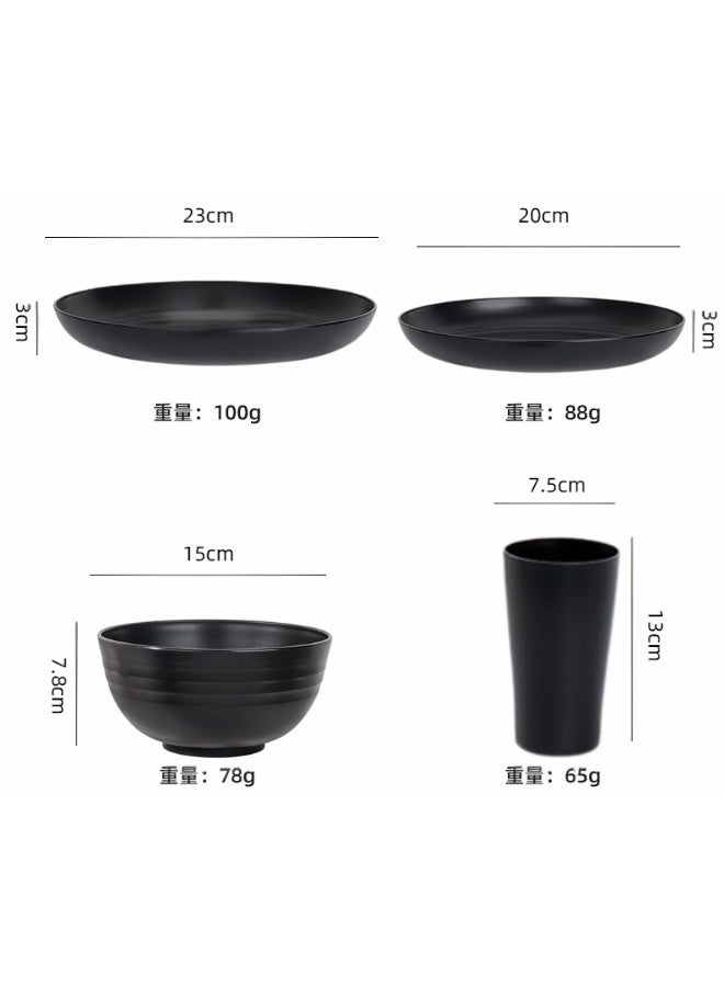 DOUGEI 16 Pieces wheatstraw Dinnerware Set with 4 Each of Dinner Plates Desert Plates Cereal Salad Bowls Cups Unbreakable Modern Dinner Set for Microwave Dishwasher Safe Reusable Black - Image 2
