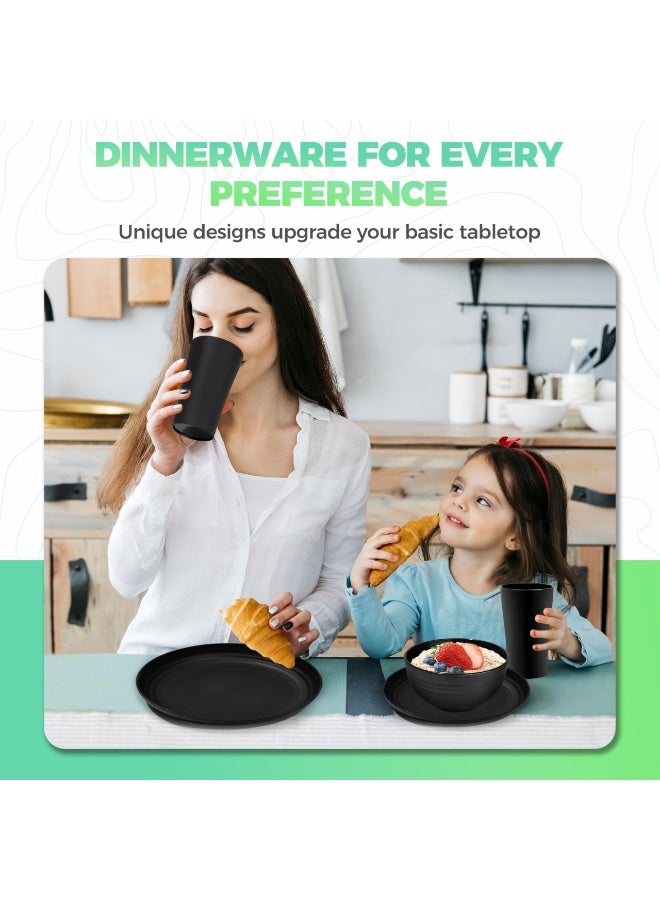DOUGEI 16 Pieces wheatstraw Dinnerware Set with 4 Each of Dinner Plates Desert Plates Cereal Salad Bowls Cups Unbreakable Modern Dinner Set for Microwave Dishwasher Safe Reusable Black - Image 4