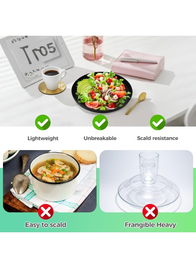 DOUGEI 16 Pieces wheatstraw Dinnerware Set with 4 Each of Dinner Plates Desert Plates Cereal Salad Bowls Cups Unbreakable Modern Dinner Set for Microwave Dishwasher Safe Reusable Black - Image 3