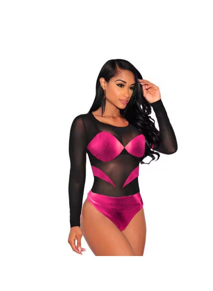 Fashion Group Lingerie cash swimsuit made of black tulle decorated with shiny leather and lace