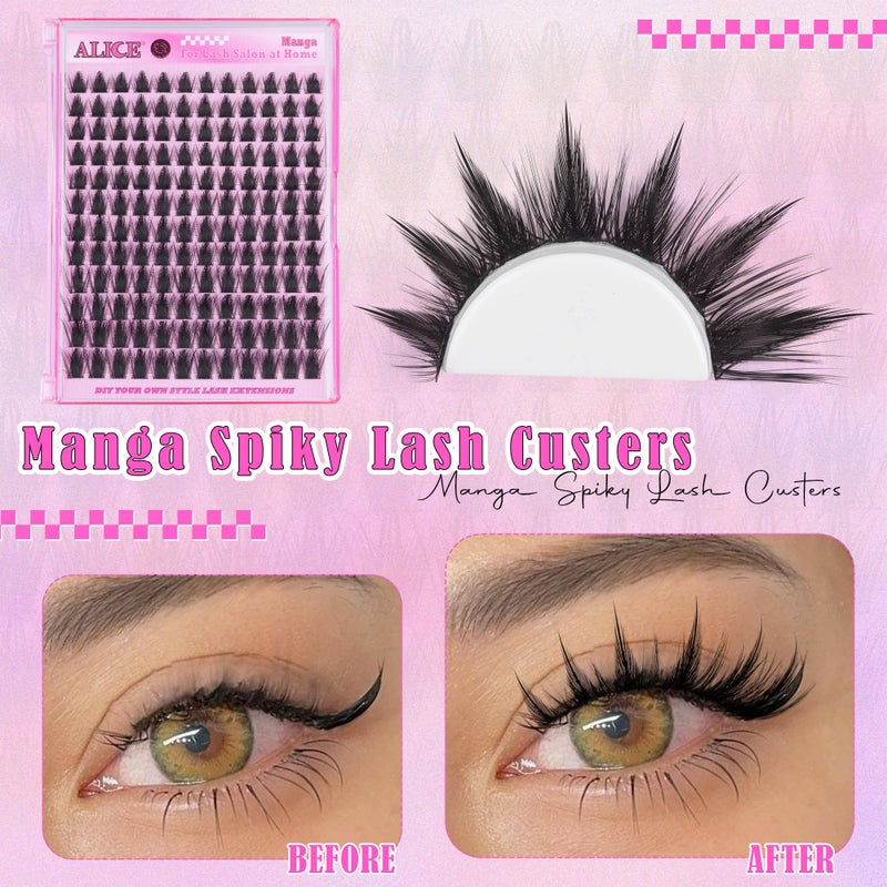 ALICE Manga Lash Clusters Wispy Cluster Eyelash Extensions with Spikes Anime Natural Eyelash Clusters Individual Lashes DIY at Home (144pcs/10-18mm/CD- Curly) - Image 2