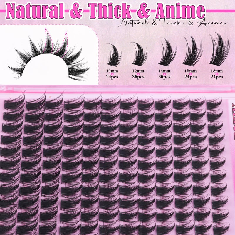 ALICE Manga Lash Clusters Wispy Cluster Eyelash Extensions with Spikes Anime Natural Eyelash Clusters Individual Lashes DIY at Home (144pcs/10-18mm/CD- Curly) - Image 4