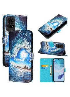 For TCL 50 LE 5G Colored Drawing Pattern Plain Weave Leather Phone Case(Waves And Sun)