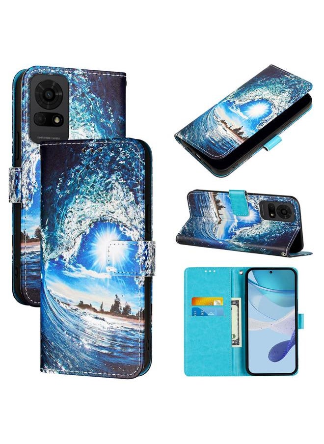 Zaboon - For TCL 50 LE 5G Colored Drawing Pattern Plain Weave Leather Phone Case(Waves And Sun) - Image 1