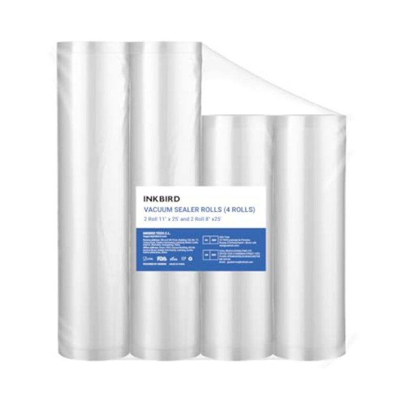 Vacuum sealer bags for sous vide and freezer storage, PA+PE material, clear color, BPA-free, microwave-safe, 4 rolls 2 of 8x25' + 2 of 11x25',total 30m - Image 1