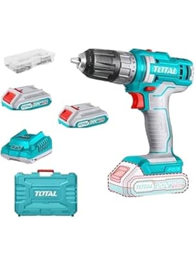 Total Lithium-Ion cordless drill TOTAL 20V 2A Mechanical 2-speed gear 45NM Spindle lock function - TDLI200528