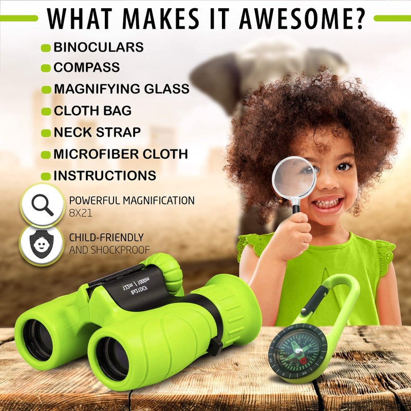 Promora Binoculars for Kids â€“ Perfect Toy for Little Boys and Girls â€“ Extensive Set Incl. Magnifying Glass & Compass â€“ Powerful Magnification 8X21 â€“ 3 to 12 Year Old Kids for Toddler - Image 3