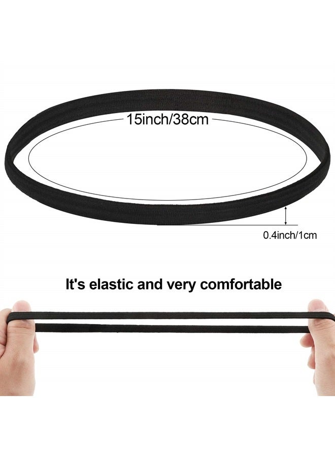WILLBOND 24 Pieces Thin Elastic Sports Headbands Non-slip Skinny Hair Bands No Crease Soft Headbands Sweatband for Men Women Football, Basketball, Soccer, Tennis, Yoga, Sports, Black  - Image 2
