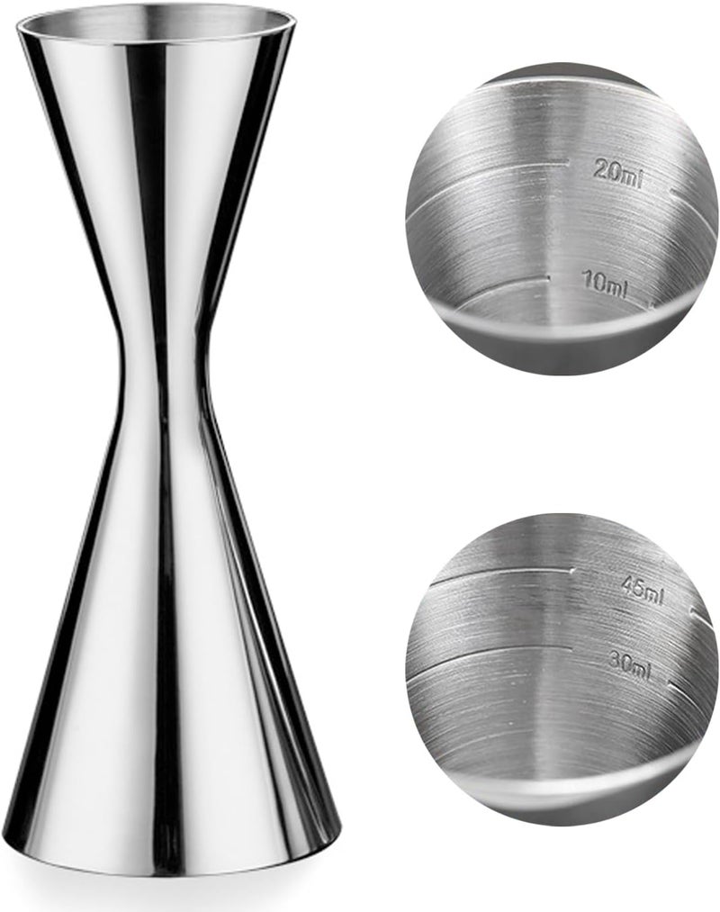LILIWER Japanese Jigger for Bartending,Cocktail Shaker 2 OZ 1 OZ with Measurements Inside,Premium 304 Food Grade Stainless Steel (Silver, 2/1 oz) - Image 1