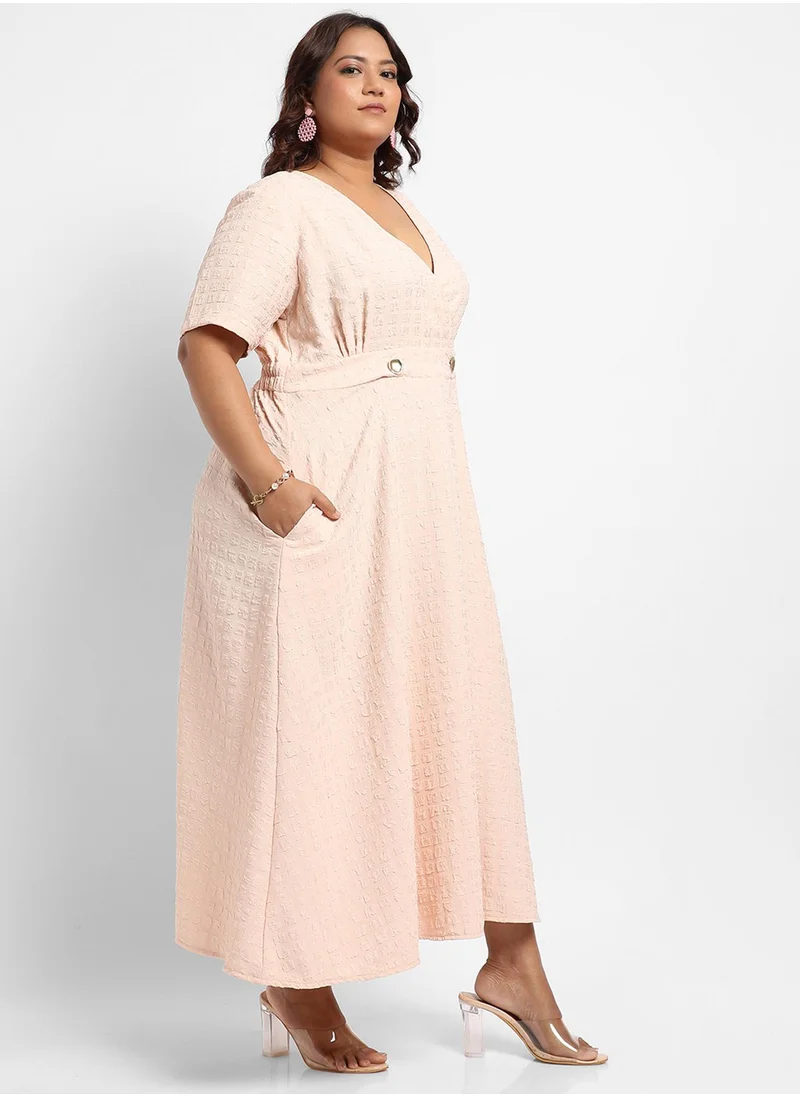Instafab Plus Women's Beige Wrapped Neck Dress