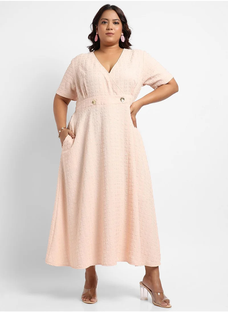 Instafab Plus Women's Beige Wrapped Neck Dress