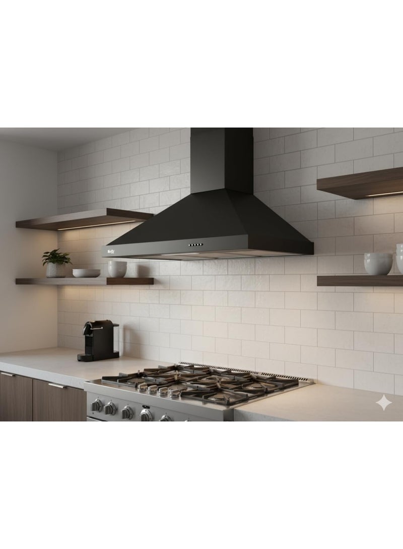 Purity Pansy Pro Plus BL 90cm Wall Mounted Kitchen Hood, Black, 90cm, LED Lighting, 3 Speeds, 1000m³/h, Aluminum and Carbon Filters - Image 2