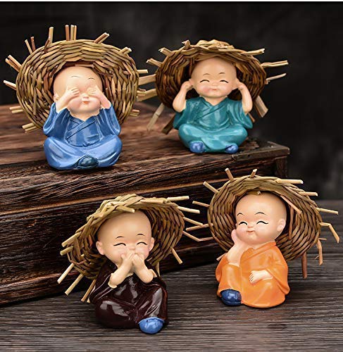 YBN Baby Monk Buddha Set of 4 Monk Buddha Statue Showpiece Diwali Decoration Items Buddha for Table Decor Living Room Home Car Dashboard Diwali Decorative Items - Image 1