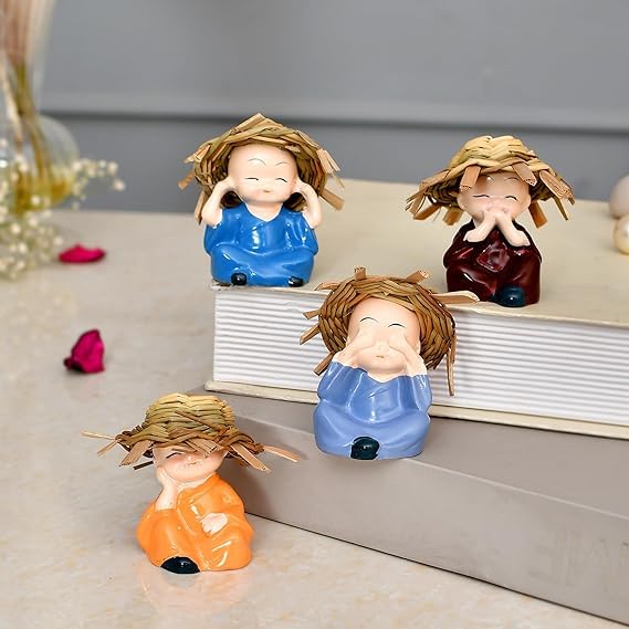 YBN Baby Monk Buddha Set of 4 Monk Buddha Statue Showpiece Diwali Decoration Items Buddha for Table Decor Living Room Home Car Dashboard Diwali Decorative Items - Image 3