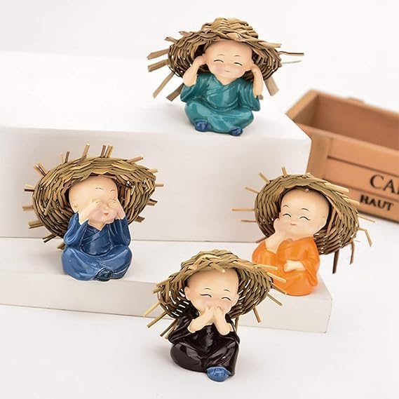 YBN Baby Monk Buddha Set of 4 Monk Buddha Statue Showpiece Diwali Decoration Items Buddha for Table Decor Living Room Home Car Dashboard Diwali Decorative Items - Image 5