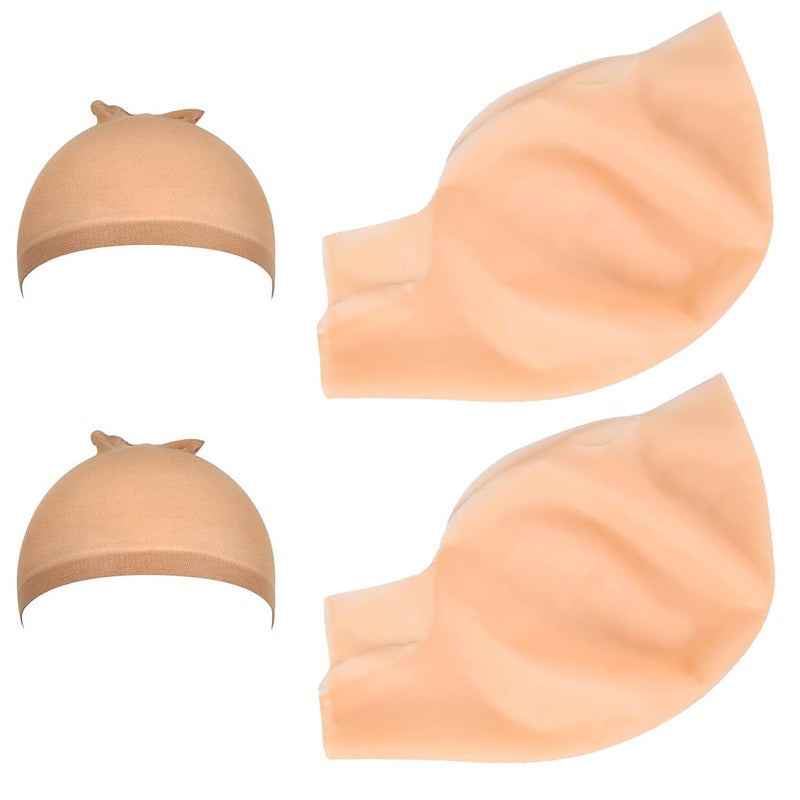Hoedia 2 PCS Makeup Latex Bald Caps and 2 PCS Nylon Wig Caps Costume Accessories for Halloween Party Adults Kids - Image 1