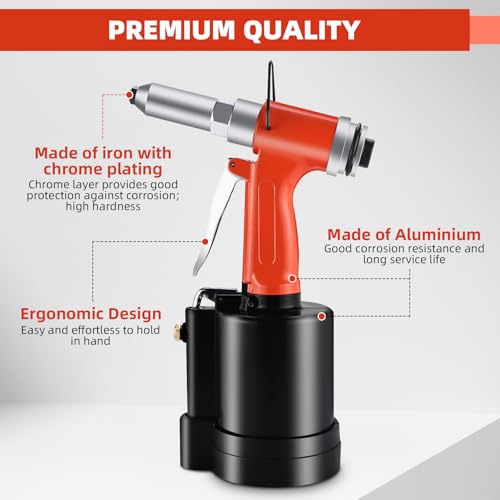 BTSHUB Pneumatic Rivet Gun 1/4" Hydraulic Air Rivet Tool Heavy Duty Riveting Machine Suitable for Manufacturing Fields - Image 4