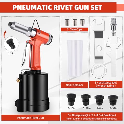BTSHUB Pneumatic Rivet Gun 1/4" Hydraulic Air Rivet Tool Heavy Duty Riveting Machine Suitable for Manufacturing Fields - Image 2