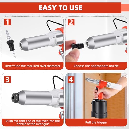 BTSHUB Pneumatic Rivet Gun 1/4" Hydraulic Air Rivet Tool Heavy Duty Riveting Machine Suitable for Manufacturing Fields - Image 5