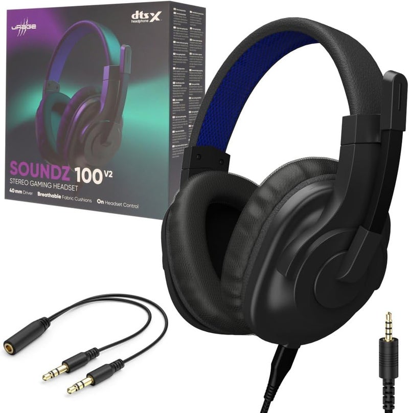 uRage Gaming Headset SoundZ 100 V2 with Microphone - Wired Multi-Platform Headphones with DTS:X 2.0 for PS4/PS5/PC/Xbox/Laptop/Smartphone - Over-Ear Gaming Headset - Black - Image 1