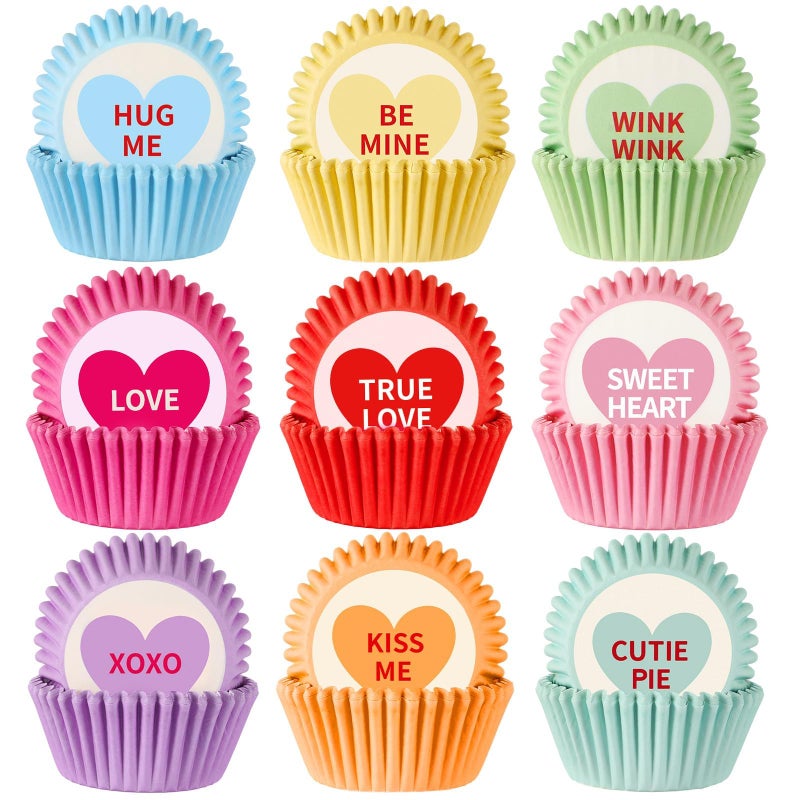 SANNIX 450Pcs Valentine's Day Cupcake Liners, Heart Candy Love XOXO Baking Cups Cupcake Wrappers Paper Wraps Muffin Liners for Valentines Day Wedding Birthday Party Candy Cake Decorations Supplies - Image 1