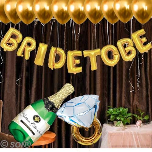SOI Rubber Bride To Be Decoration Set Combo | Champagne Balloons | Ring Balloon | Bachelorette Party Decorations, 22 Pcs - Image 1